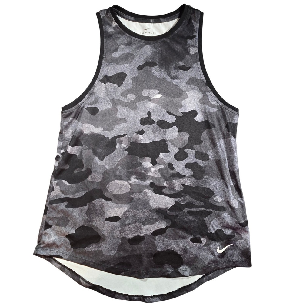 Nike Womens Grey Camo Dri-FIT Racerback Training Tank Top Sleeveless Shirt